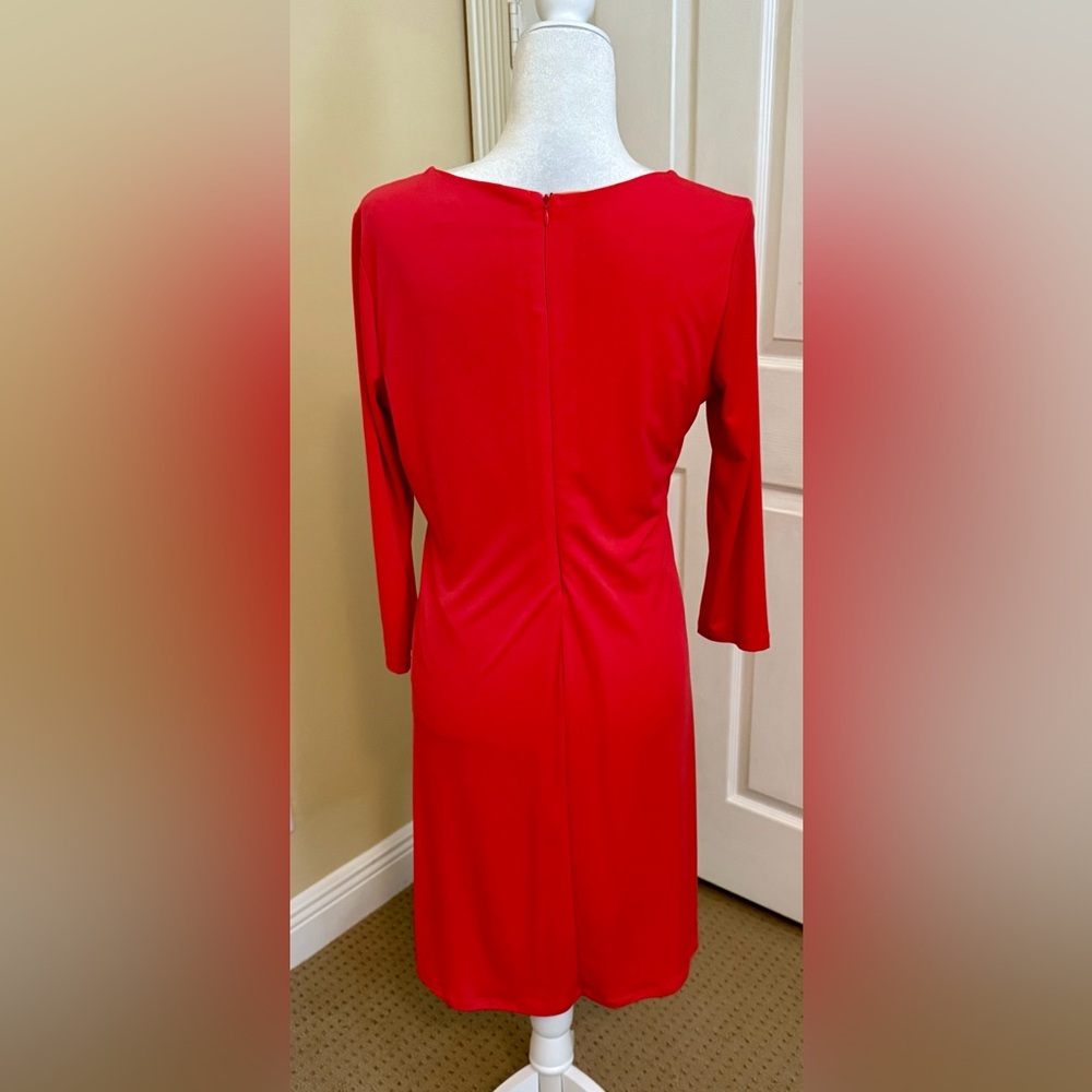 Red Faux-Wrap Ruched Women’s Dress - Picture 2 of 4